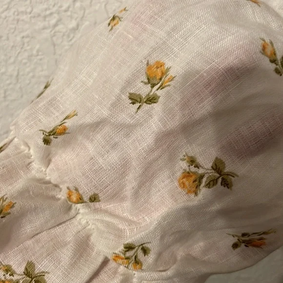 Reformation Wolfgang Off The Shoulder Linen Wrap Top with Yellow Roses - Picture 6 of 7